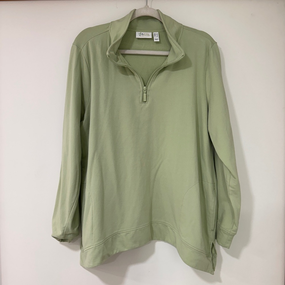 d&co. ACTIVE Quarter Zip Pullover Women Size L Sage Green Pockets | Gorpcore